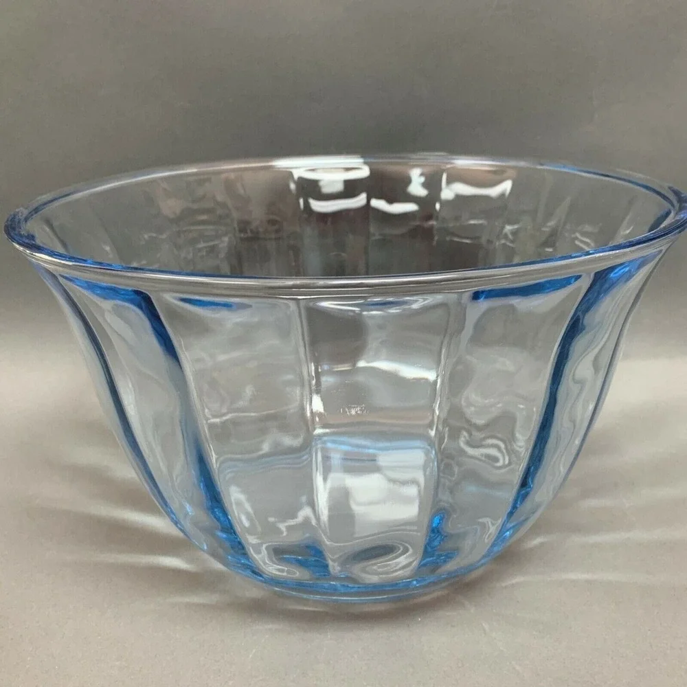 Tall‎ Serving Glass Bowl Light Blue Clear Panels 10